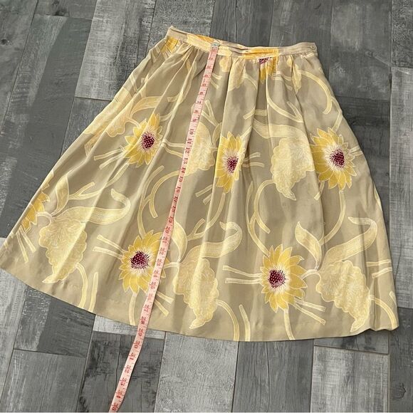 Vtg Neiman Marcus Fenn Wright Mason Silk Floral Yellow Gray Low Rise Skirt 4 - Picture 6 of 11